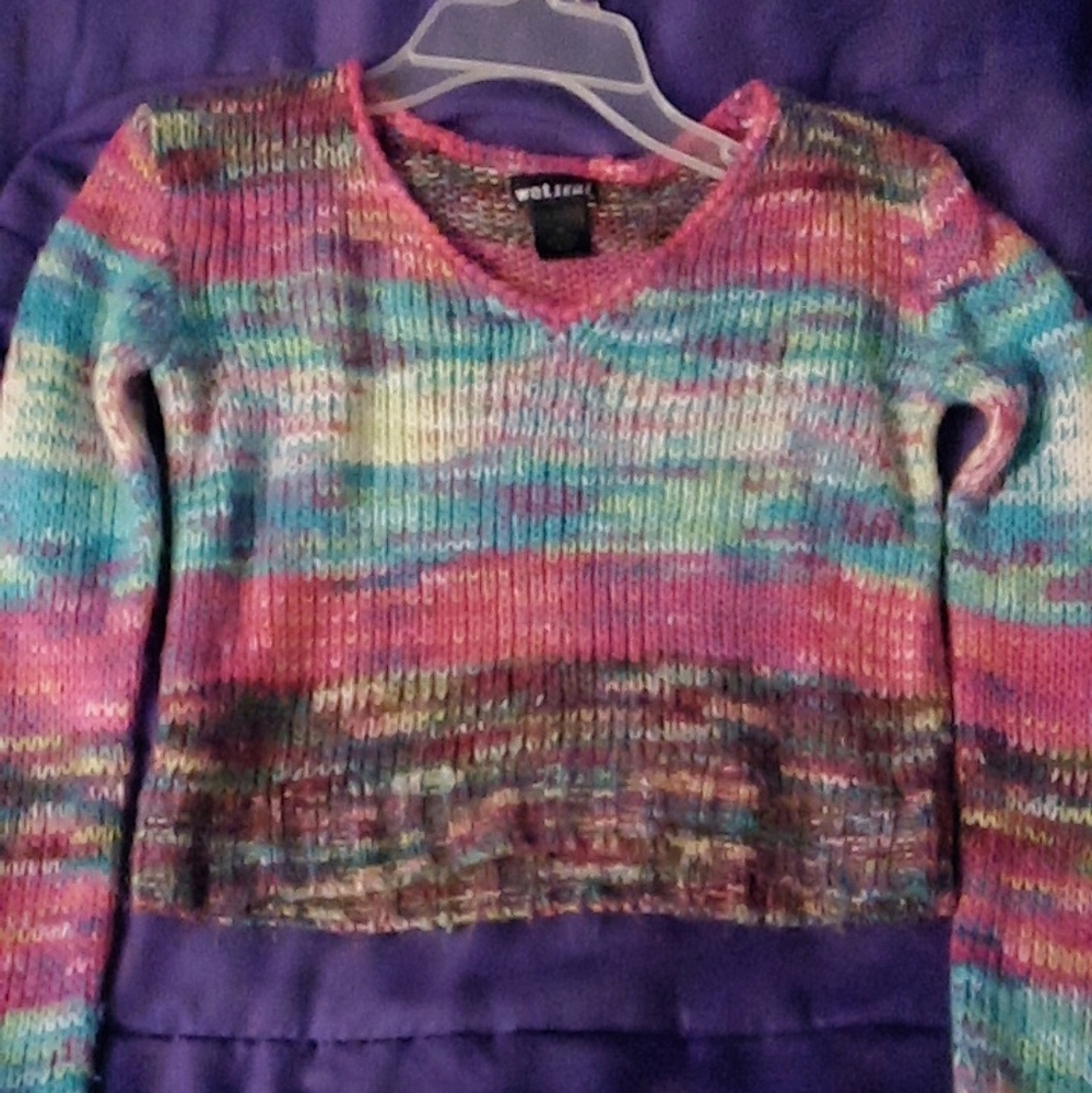 Wet Seal rainbow knitted long sleeve crop top